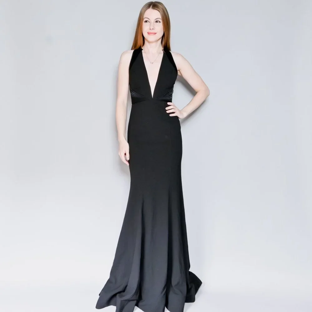 JOVANI Black Plunge V-Neck Mermaid Gown - Picture 7 of 7